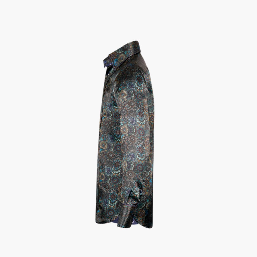 Blue & Black Mandala Corleone Shirt - Angelo Galasso - Luxury Italian Menswear London
