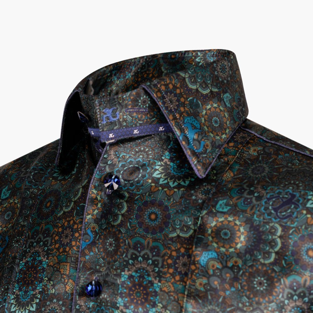 Blue & Black Mandala Corleone Shirt - Angelo Galasso - Luxury Italian Menswear London