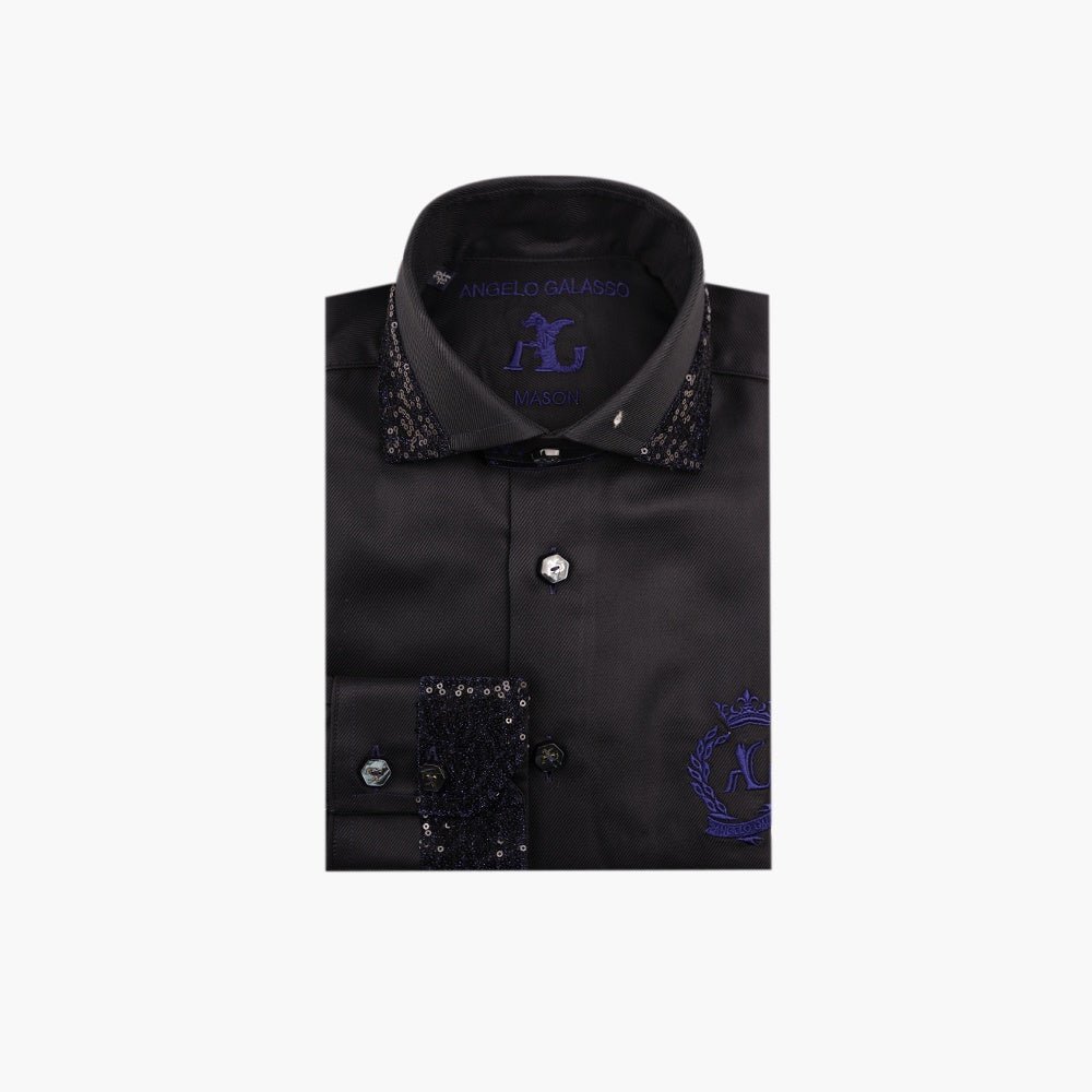 Black & Blue Paillettes Mason Shirt - Angelo Galasso - Luxury Italian Menswear London