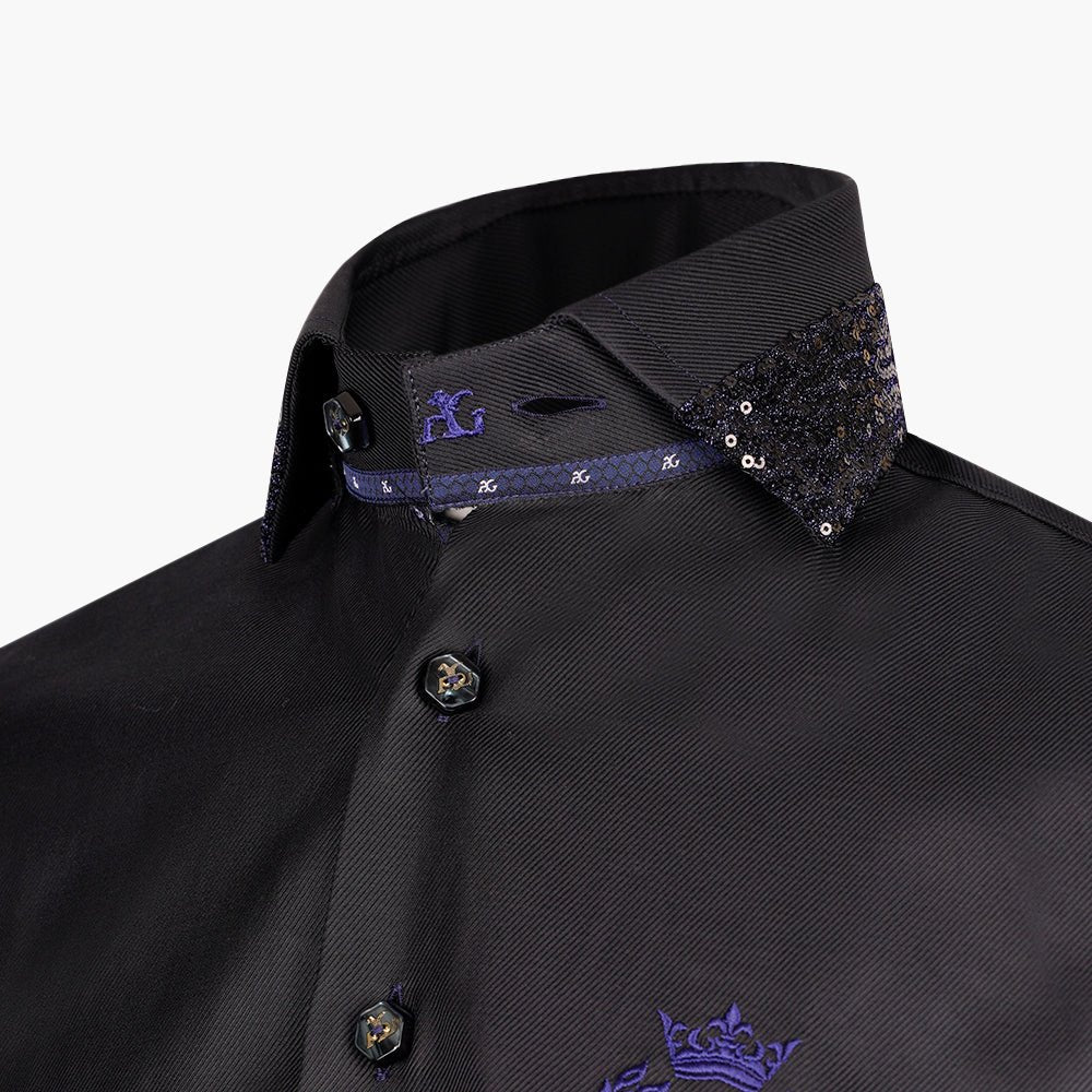 Black & Blue Paillettes Mason Shirt - Angelo Galasso - Luxury Italian Menswear London
