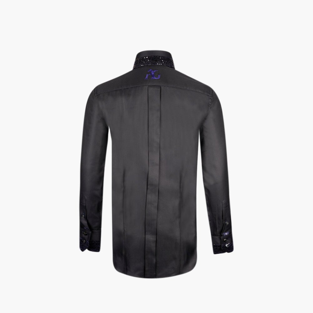 Black & Blue Paillettes Mason Shirt - Angelo Galasso - Luxury Italian Menswear London