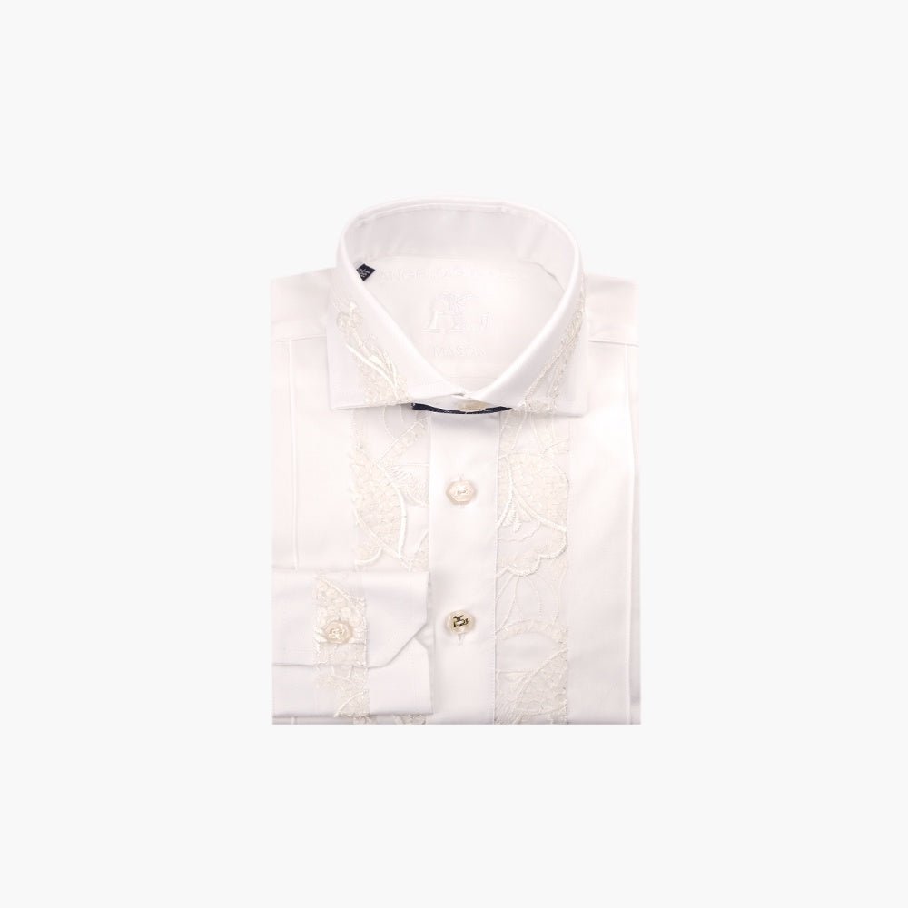 White Floral Embroidered Mason Shirt - Angelo Galasso - Luxury Italian Menswear London
