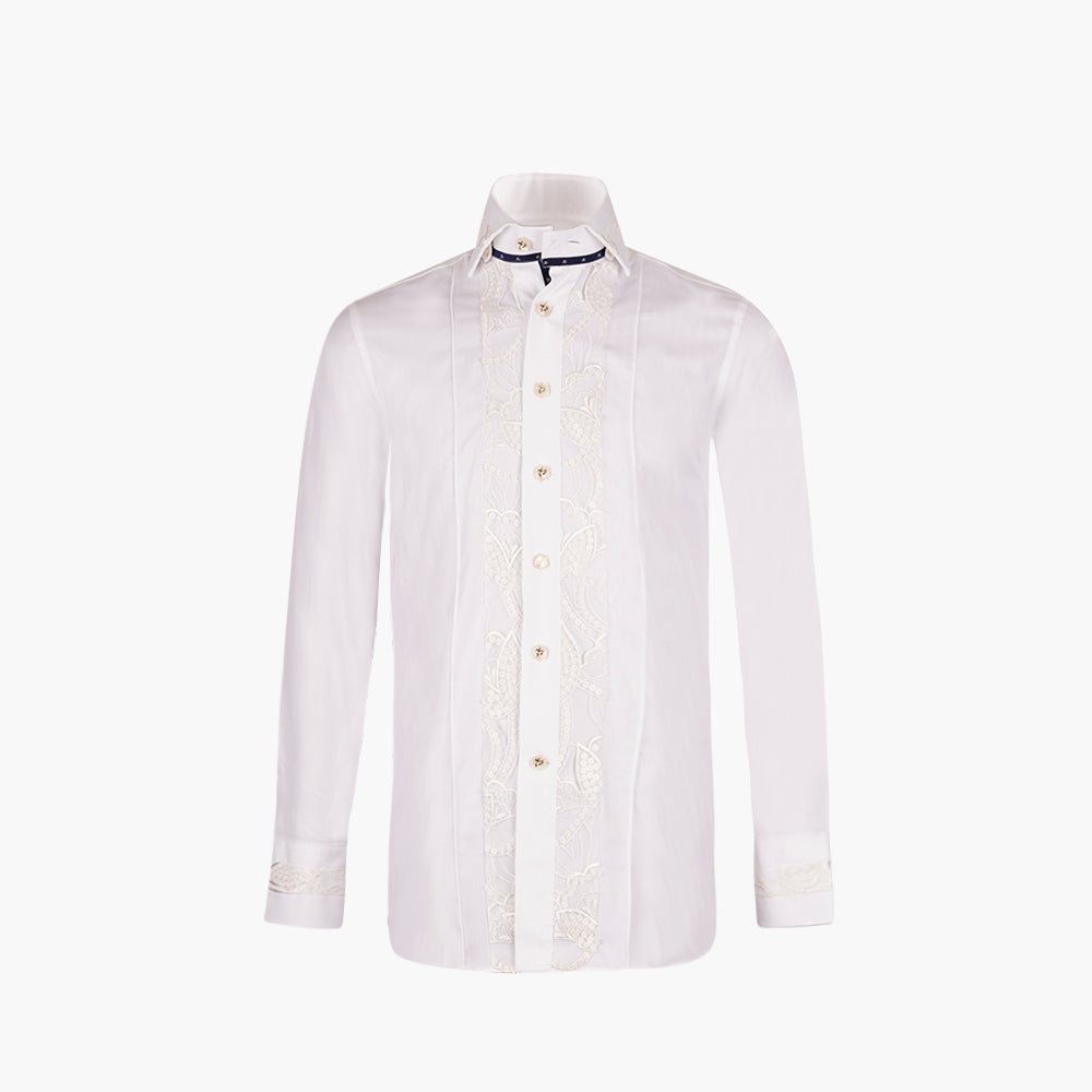 White Floral Embroidered Mason Shirt - Angelo Galasso - Luxury Italian Menswear London