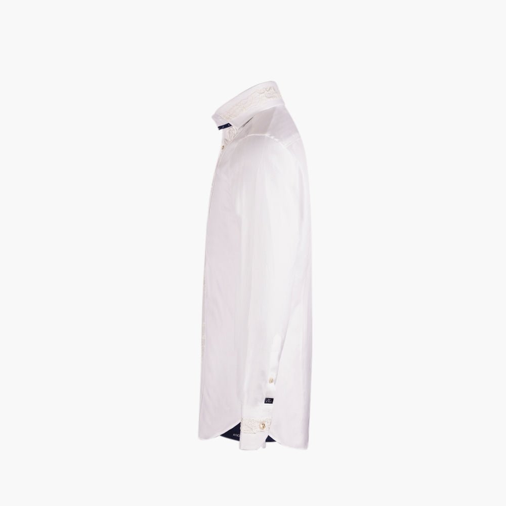 White Floral Embroidered Mason Shirt - Angelo Galasso - Luxury Italian Menswear London