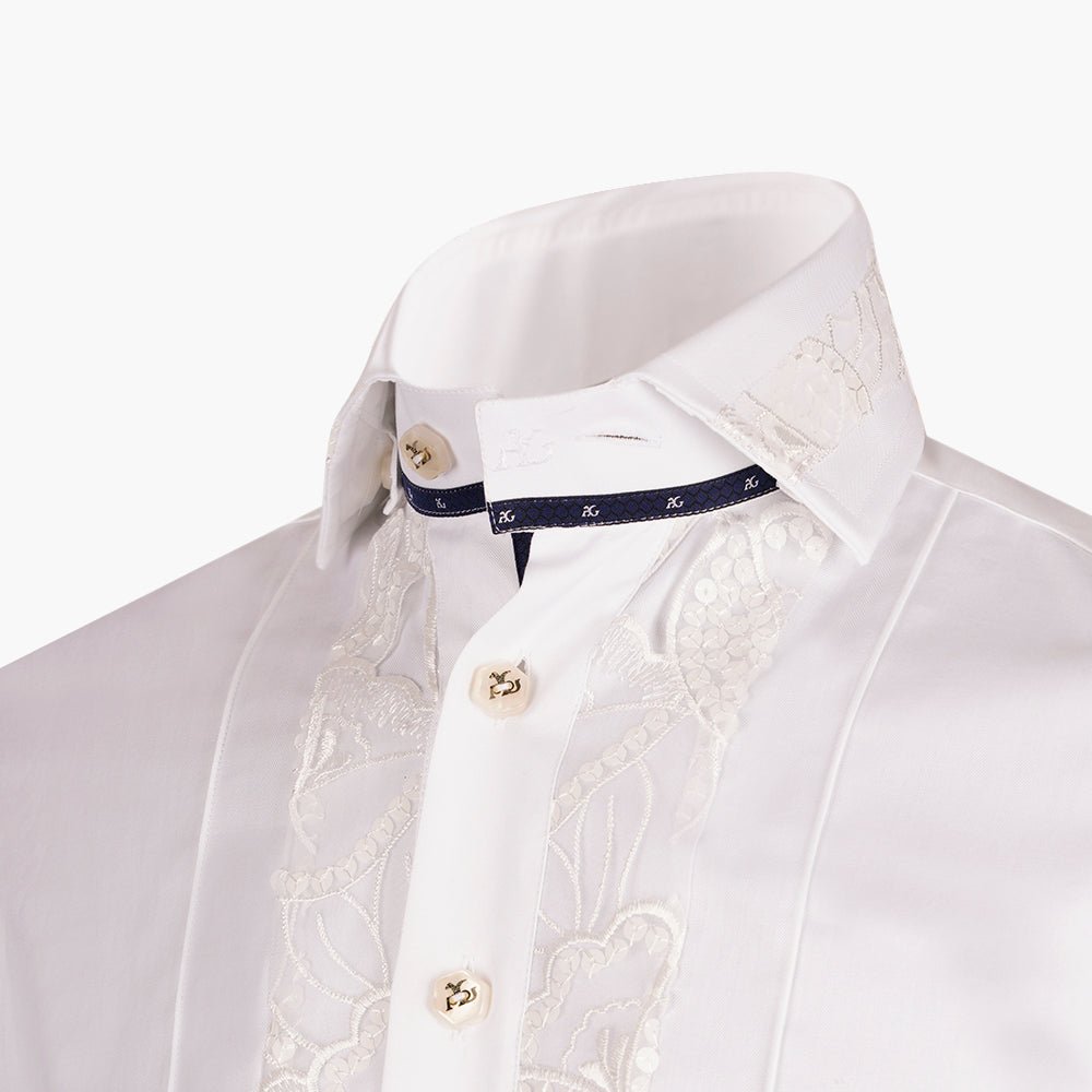 White Floral Embroidered Mason Shirt - Angelo Galasso - Luxury Italian Menswear London