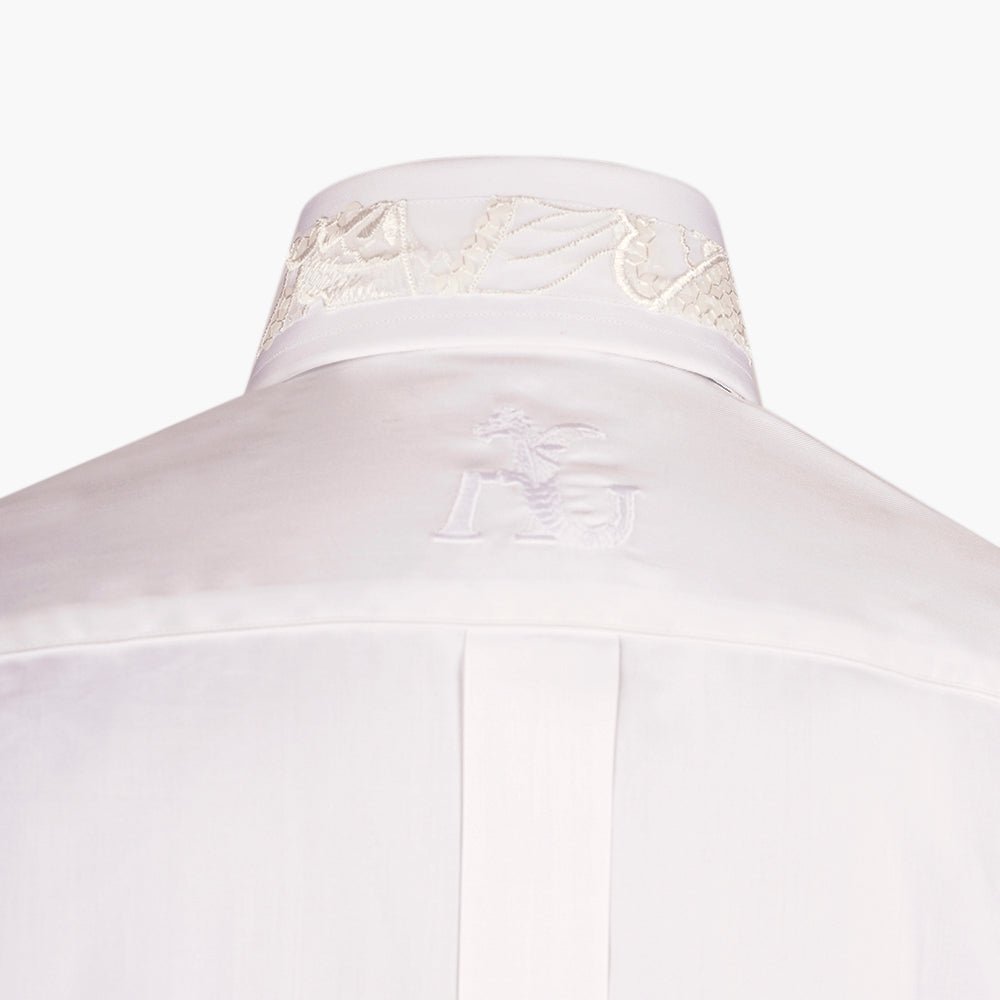White Floral Embroidered Mason Shirt - Angelo Galasso - Luxury Italian Menswear London