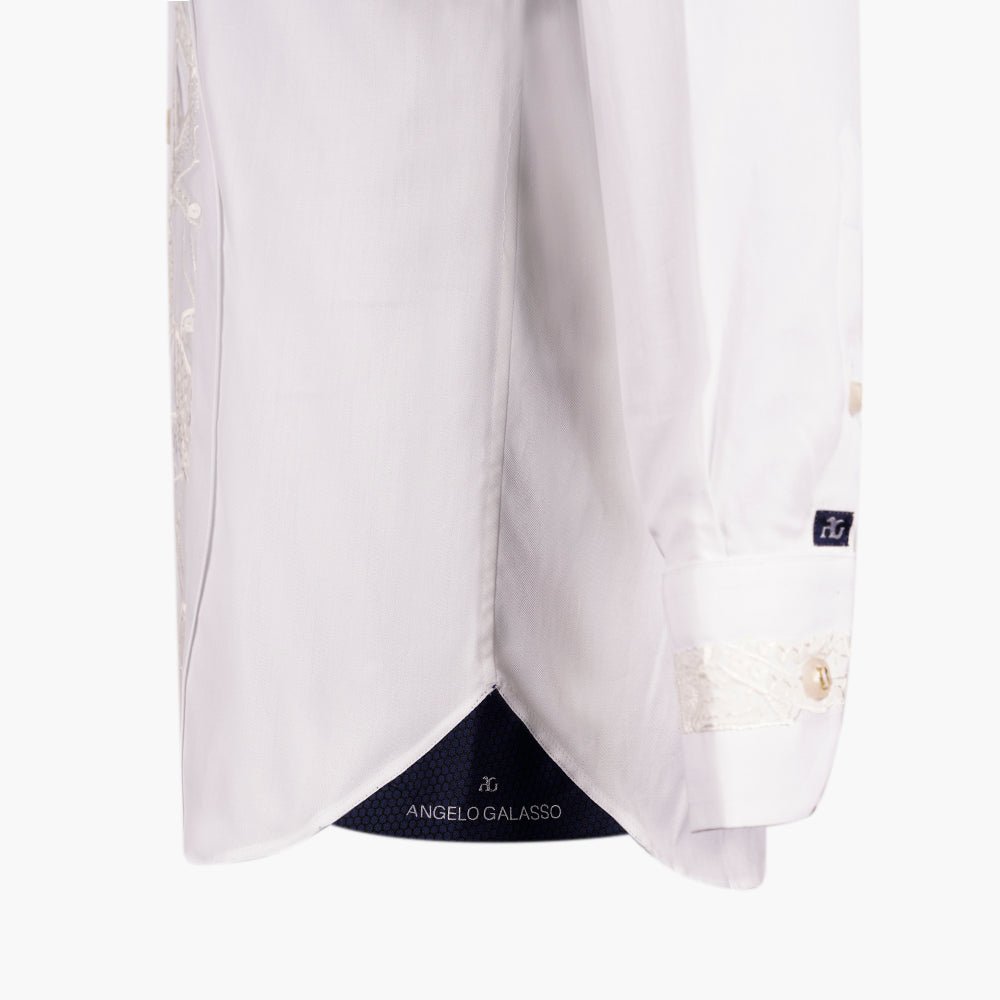 White Floral Embroidered Mason Shirt - Angelo Galasso - Luxury Italian Menswear London
