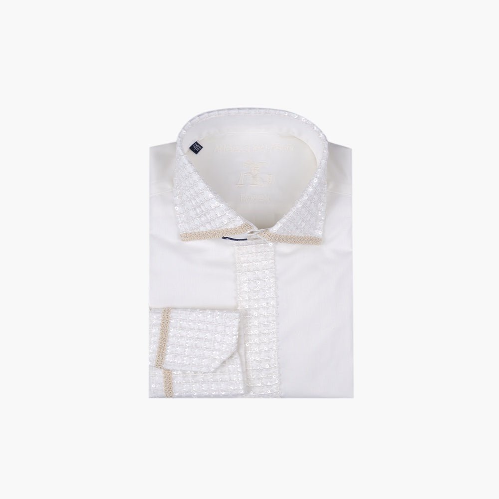 Ivory & White Paillettes Mason Shirt - Angelo Galasso - Luxury Italian Menswear London