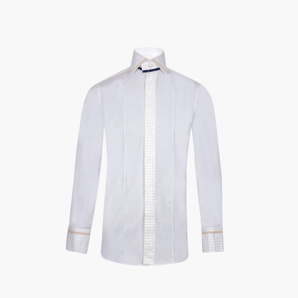 Ivory & White Paillettes Mason Shirt - Angelo Galasso - Luxury Italian Menswear London