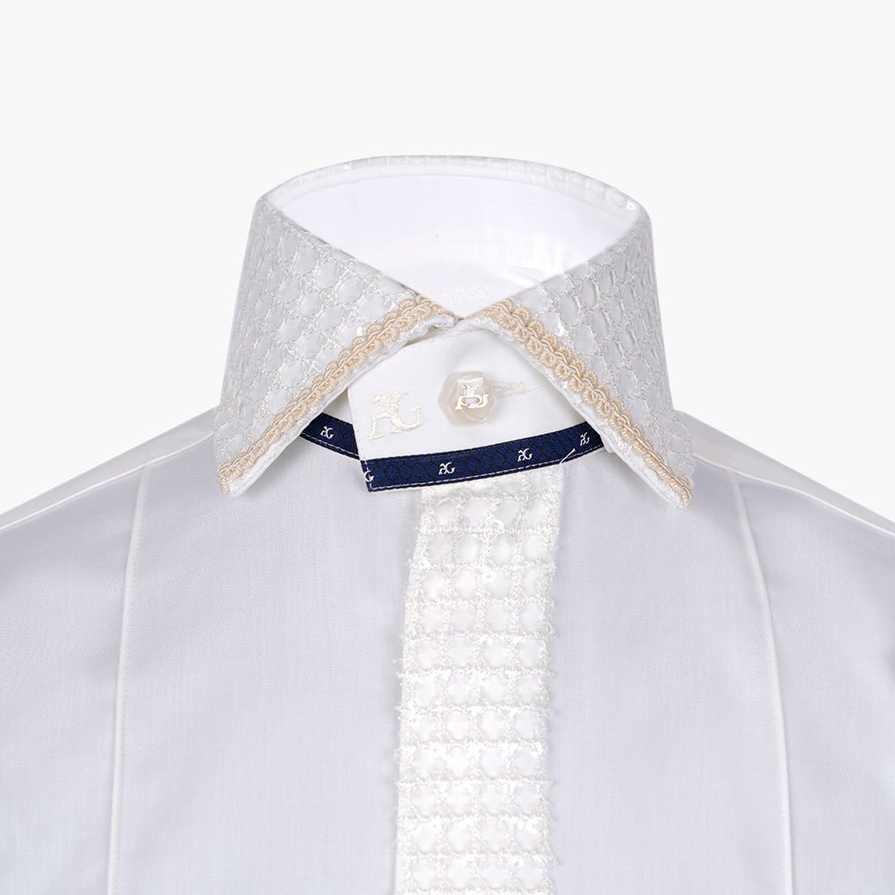 Ivory & White Paillettes Mason Shirt - Angelo Galasso - Luxury Italian Menswear London