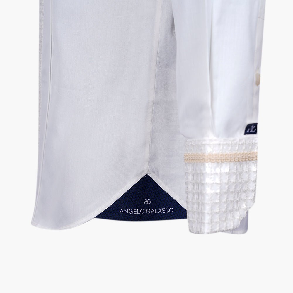 Ivory & White Paillettes Mason Shirt - Angelo Galasso - Luxury Italian Menswear London