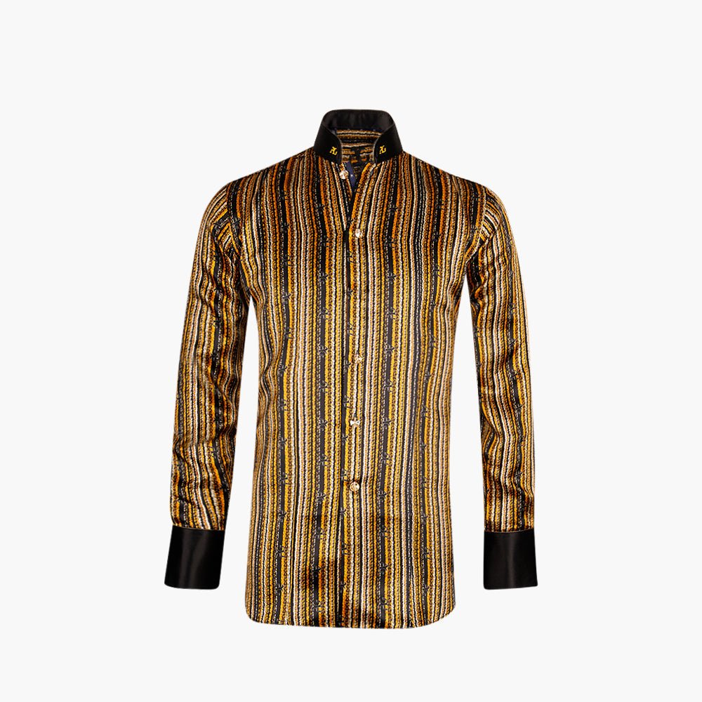 Black & Yellow Silk Mao Shirt - Angelo Galasso - Luxury Italian Menswear London