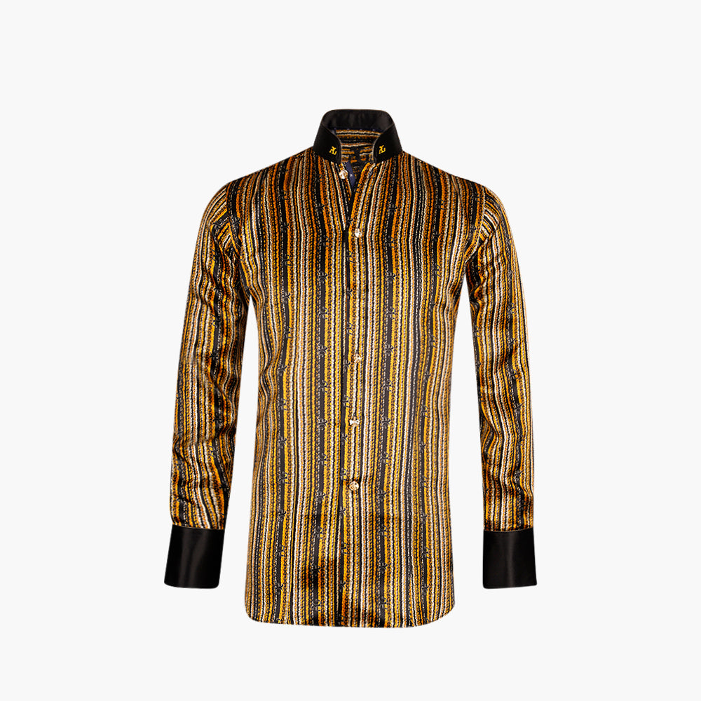 Black & Yellow Silk Mao Shirt - AG25W1HAS17