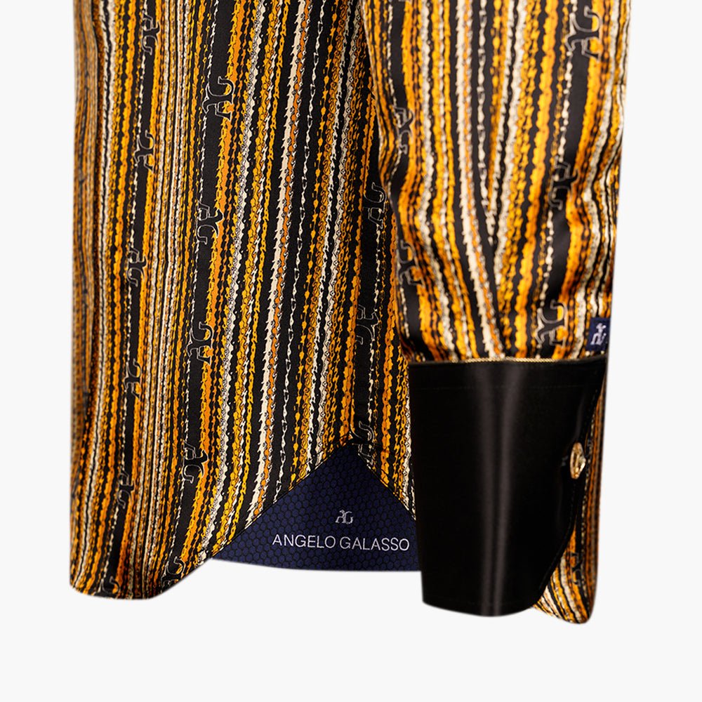 Black & Yellow Silk Mao Shirt - Angelo Galasso - Luxury Italian Menswear London