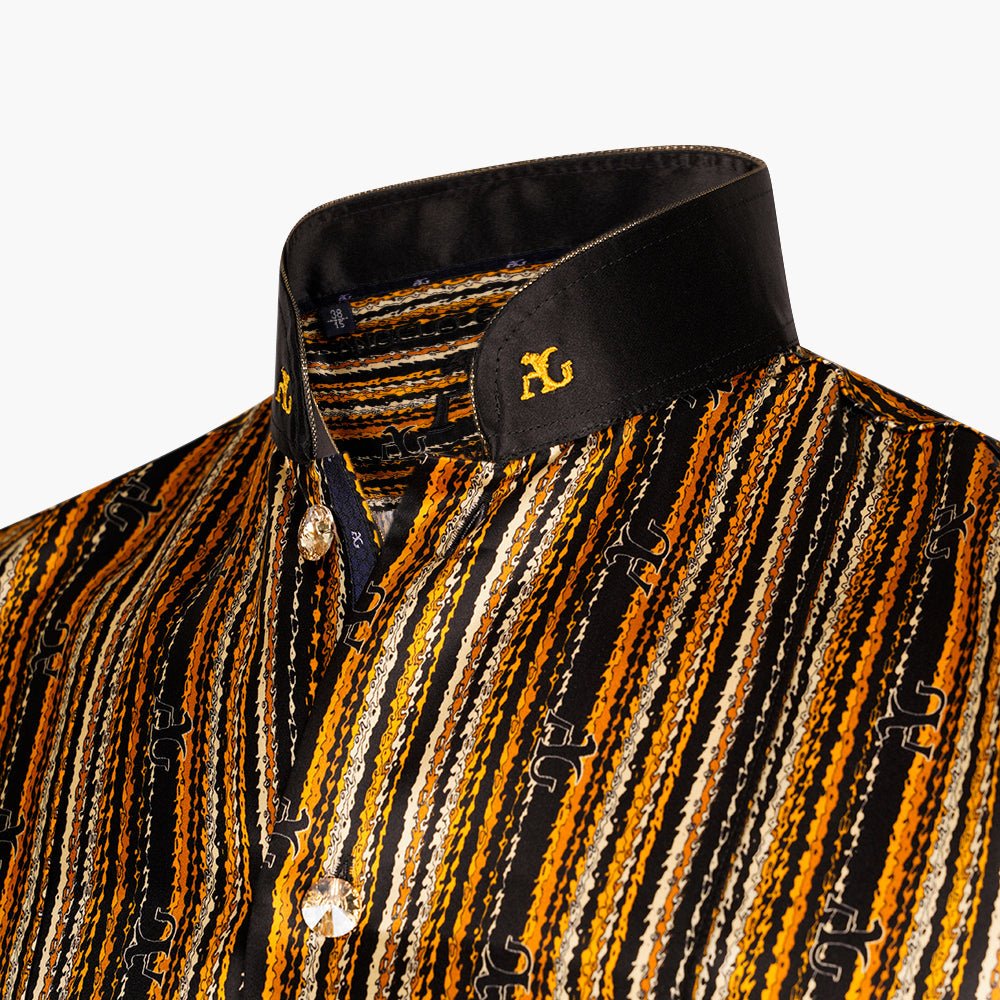 Black & Yellow Silk Mao Shirt - Angelo Galasso - Luxury Italian Menswear London