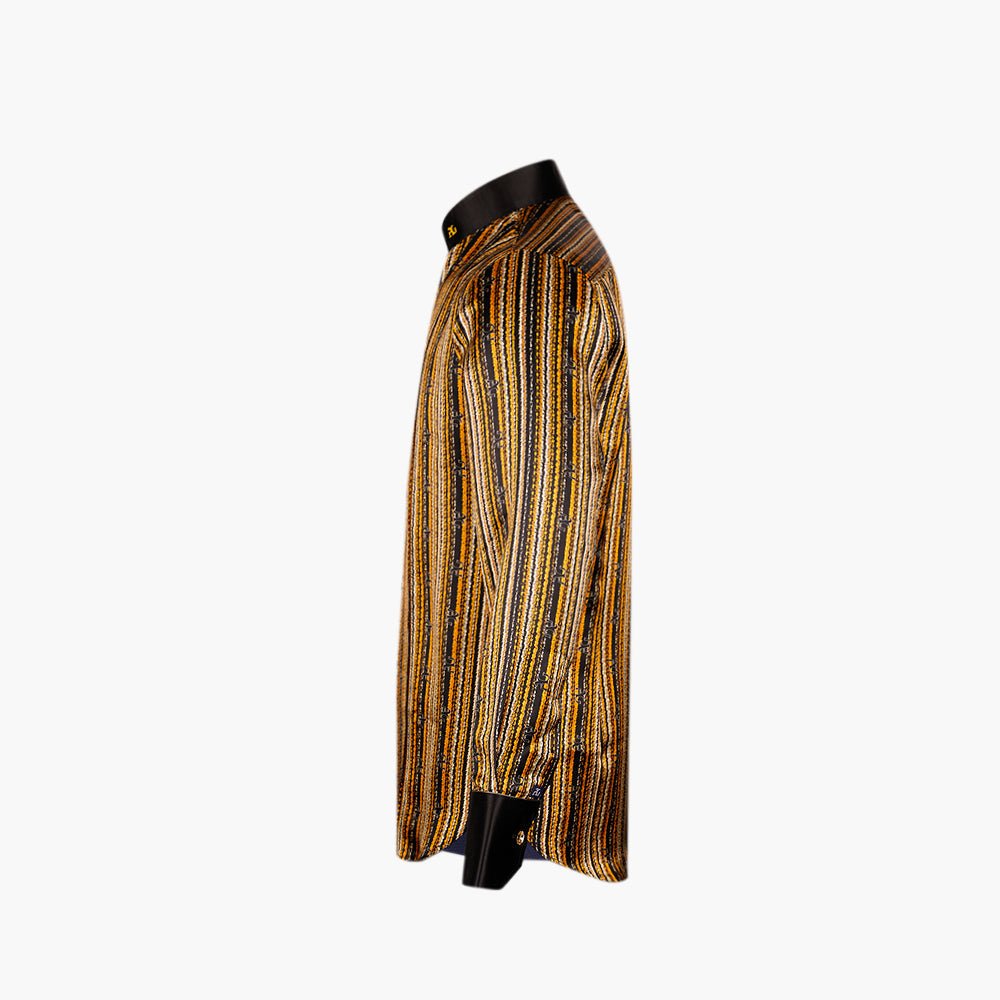 Black & Yellow Silk Mao Shirt - Angelo Galasso - Luxury Italian Menswear London