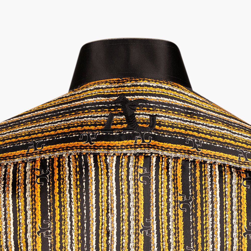 Black & Yellow Silk Mao Shirt - Angelo Galasso - Luxury Italian Menswear London