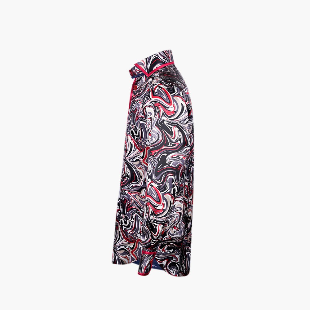 Red & Grey Abstract Marble Mason Silk Shirt - Angelo Galasso - Luxury Italian Menswear London