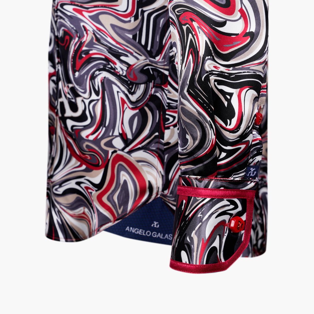 Red & Grey Abstract Marble Mason Silk Shirt - Angelo Galasso - Luxury Italian Menswear London