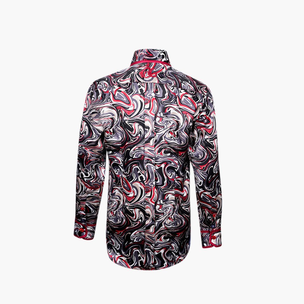 Red & Grey Abstract Marble Mason Silk Shirt - Angelo Galasso - Luxury Italian Menswear London