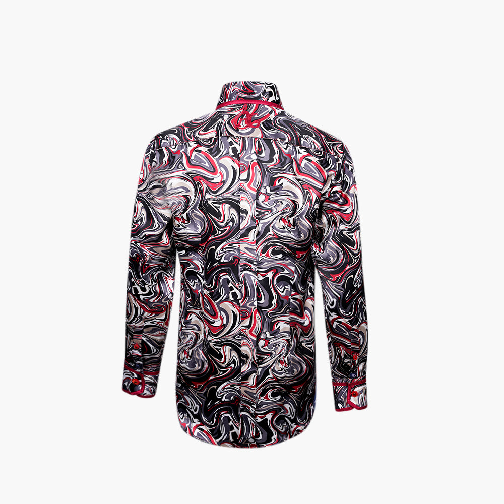 Red & Grey Abstract Marble Mason Silk Shirt - AG25W1HAS18