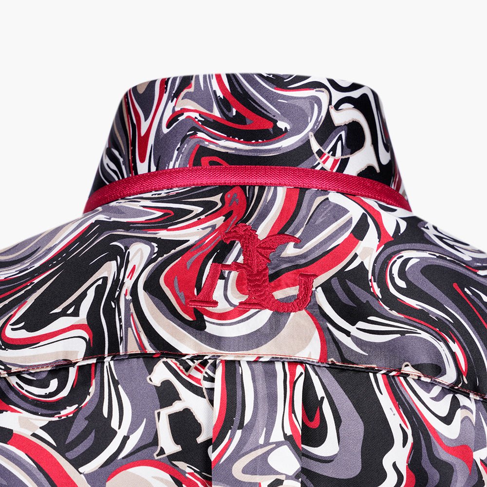 Red & Grey Abstract Marble Mason Silk Shirt - Angelo Galasso - Luxury Italian Menswear London