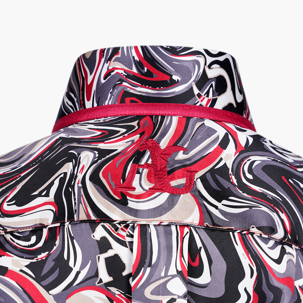 Red & Grey Abstract Marble Mason Silk Shirt - AG25W1HAS18