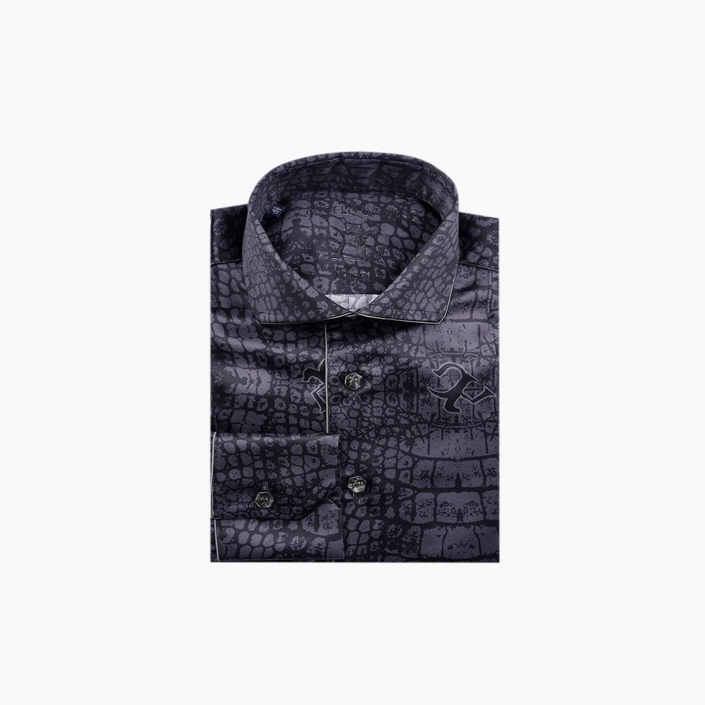 Grey & Black Croco Print Mason Silk Shirt - Angelo Galasso - Luxury Italian Menswear London