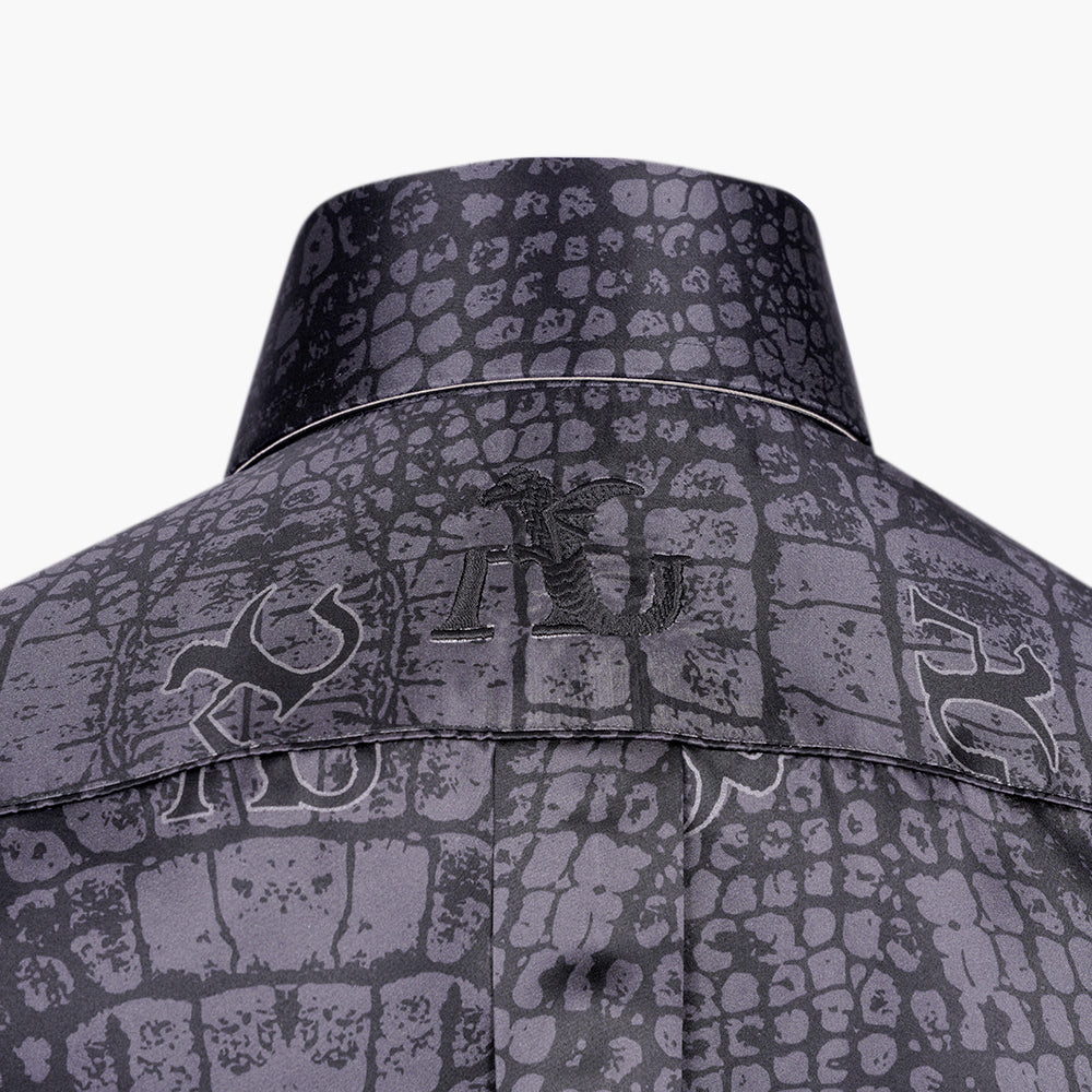 Grey & Black Croco Print Mason Silk Shirt - AG25W1HAS19
