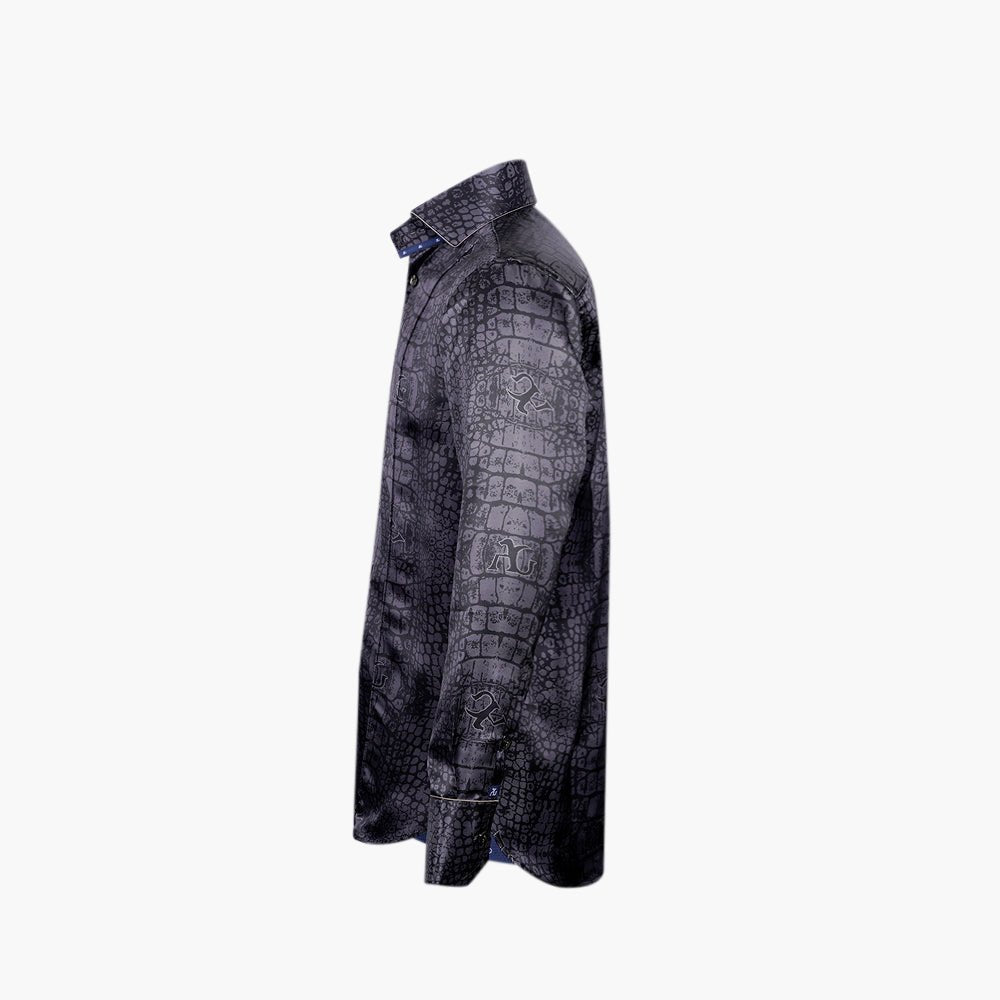 Grey & Black Croco Print Mason Silk Shirt - Angelo Galasso - Luxury Italian Menswear London