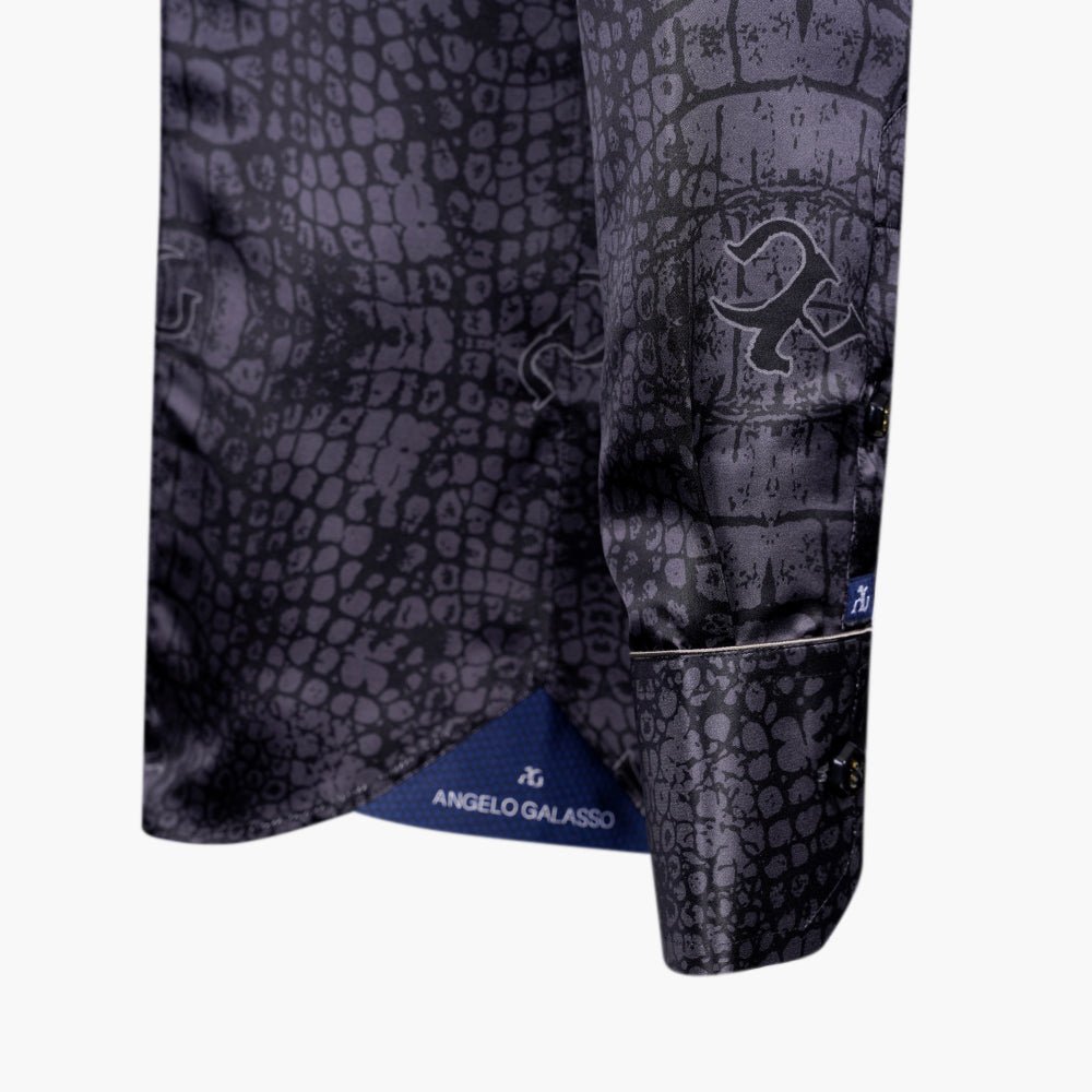 Grey & Black Croco Print Mason Silk Shirt - Angelo Galasso - Luxury Italian Menswear London