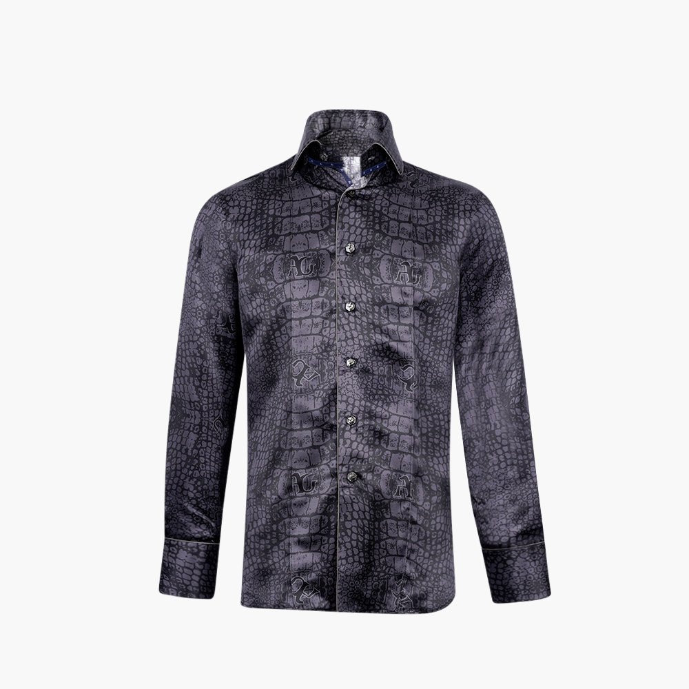 Grey & Black Croco Print Mason Silk Shirt - Angelo Galasso - Luxury Italian Menswear London