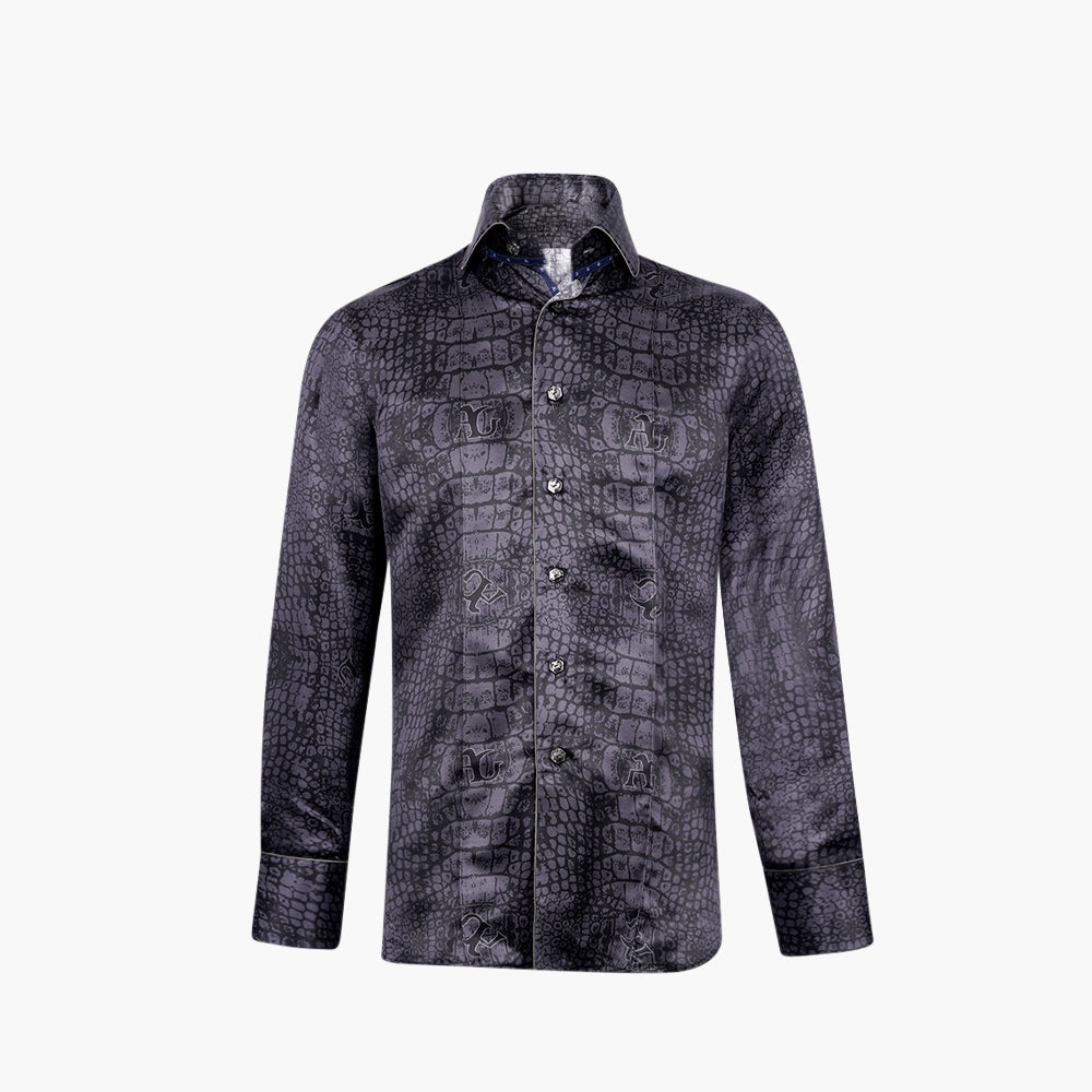 Grey & Black Croco Print Mason Silk Shirt - AG25W1HAS19