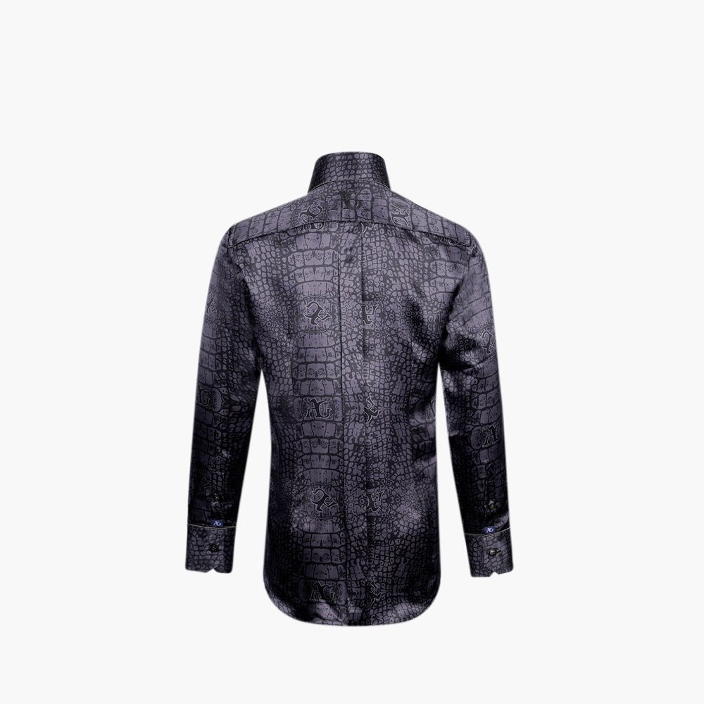 Grey & Black Croco Print Mason Silk Shirt - Angelo Galasso - Luxury Italian Menswear London