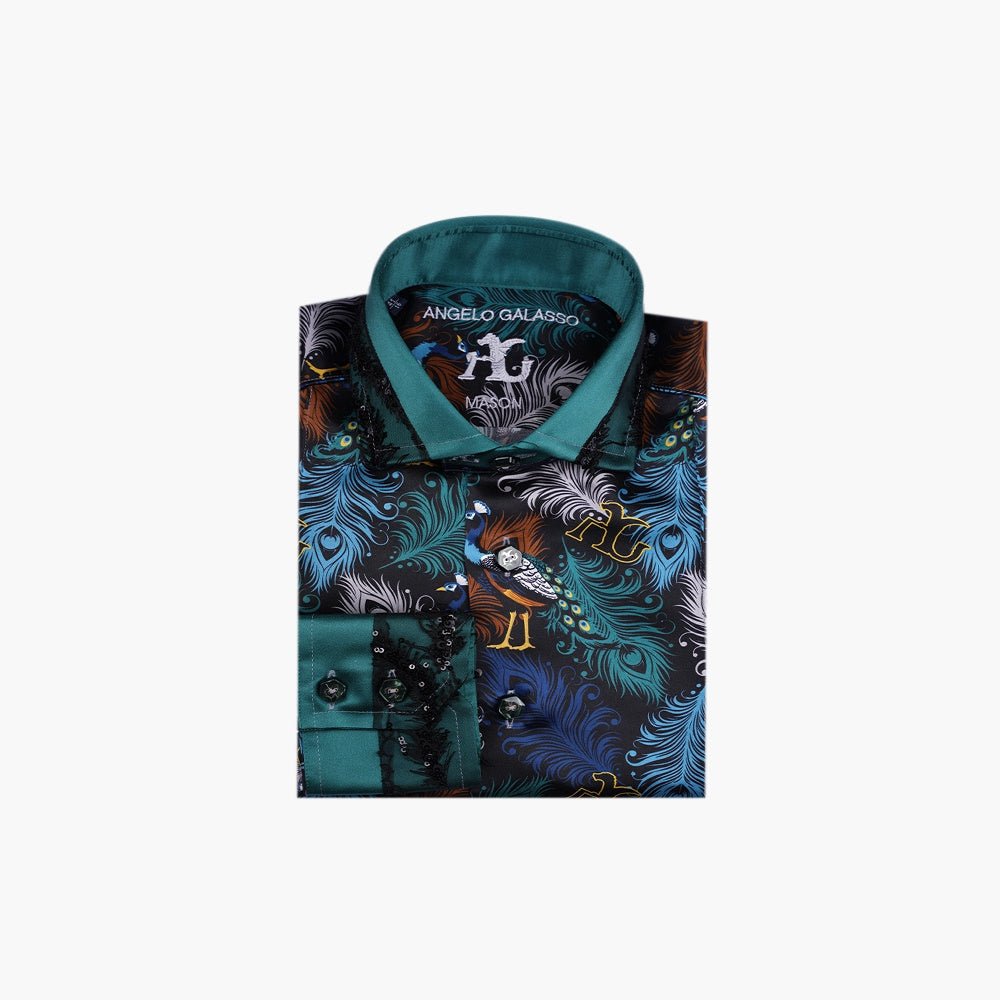AG Printed Silk Feather Shirt - Angelo Galasso - Luxury Italian Menswear London