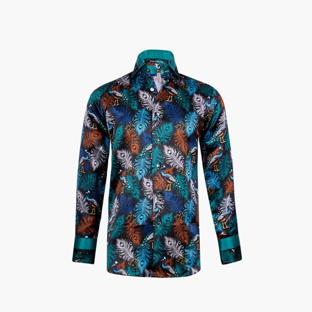 AG Printed Silk Feather Shirt - Angelo Galasso - Luxury Italian Menswear London