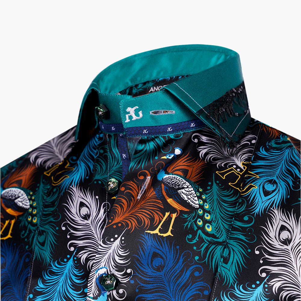 AG Printed Silk Feather Shirt - Angelo Galasso - Luxury Italian Menswear London