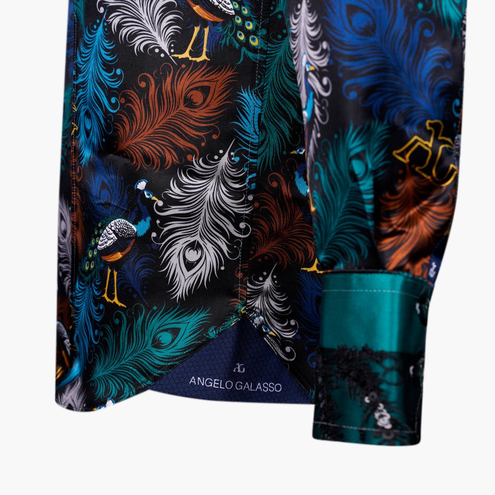 AG Printed Silk Feather Shirt - Angelo Galasso - Luxury Italian Menswear London