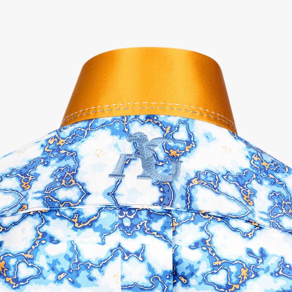 Gold & Blue Marble Niki Silk Shirt - Angelo Galasso - Luxury Italian Menswear London