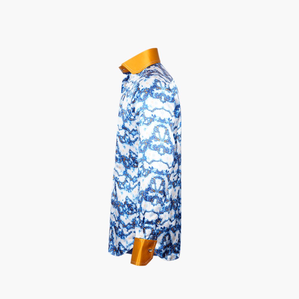Gold & Blue Marble Niki Silk Shirt - Angelo Galasso - Luxury Italian Menswear London