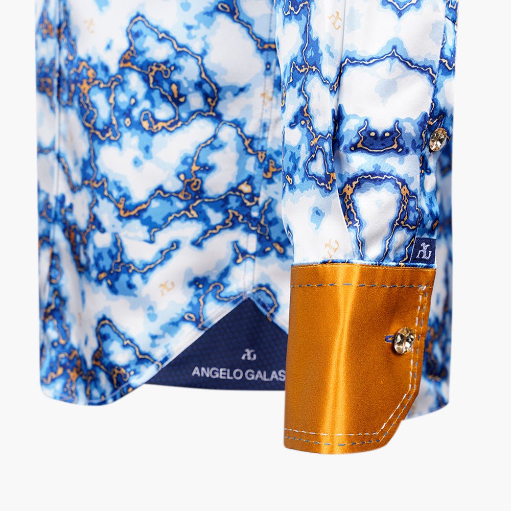 Gold & Blue Marble Niki Silk Shirt - Angelo Galasso - Luxury Italian Menswear London