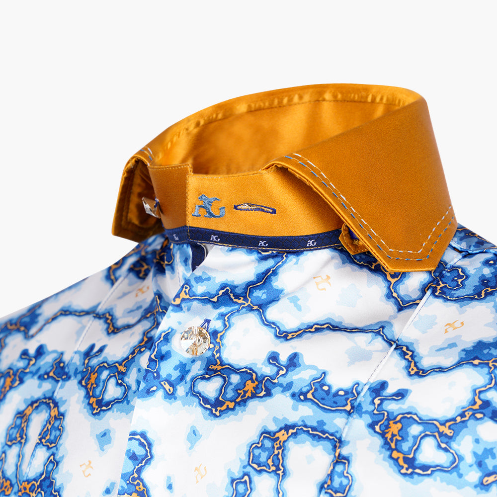 Gold & Blue Marble Niki Silk Shirt - AG25W1HAS22
