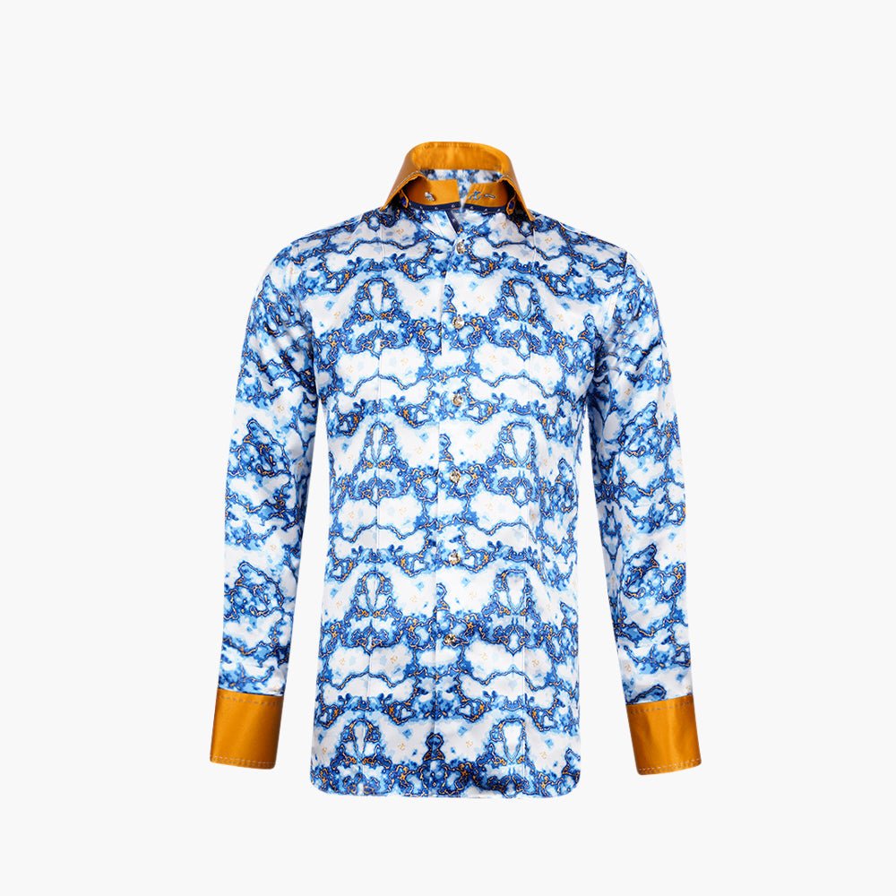 Gold & Blue Marble Niki Silk Shirt - Angelo Galasso - Luxury Italian Menswear London