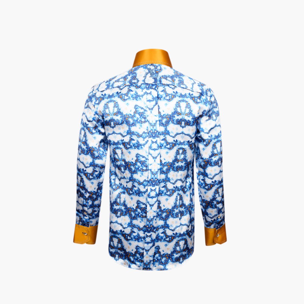 Gold & Blue Marble Niki Silk Shirt - Angelo Galasso - Luxury Italian Menswear London