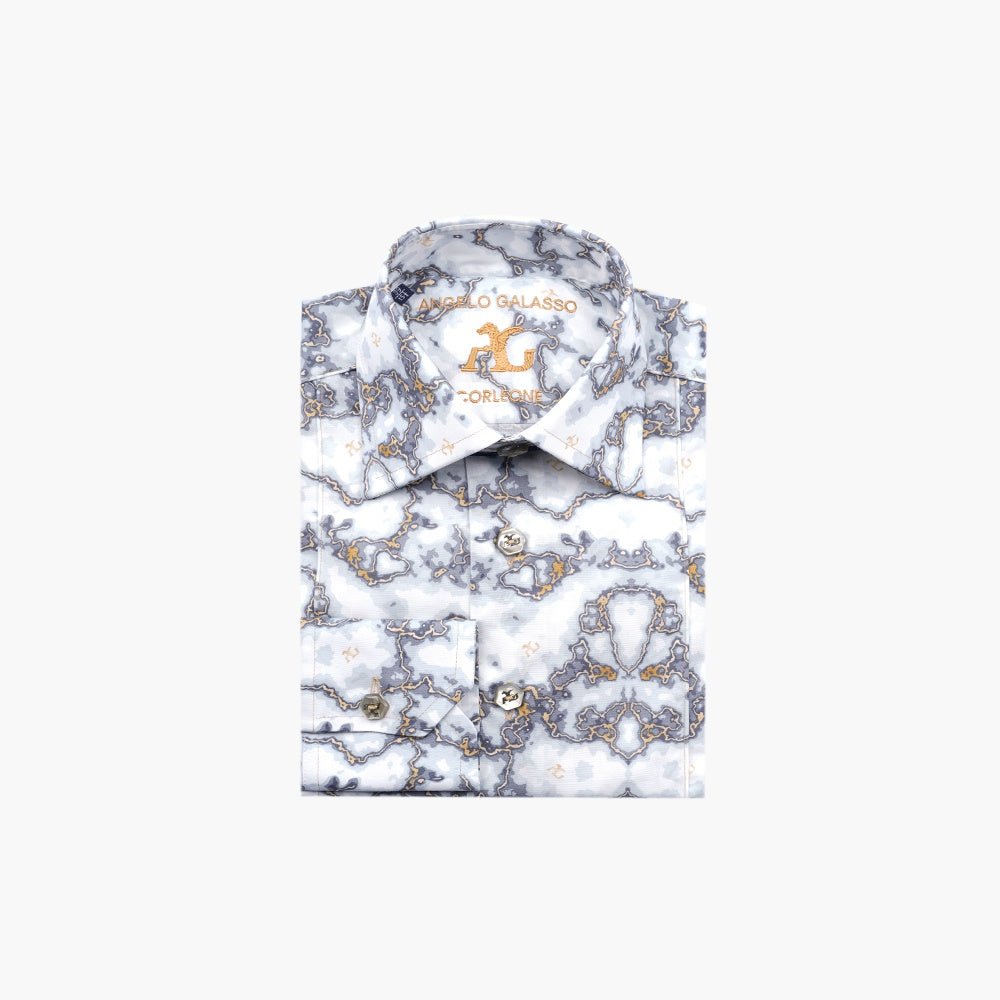 White & Grey Marble Corleone Shirt - Angelo Galasso - Luxury Italian Menswear London