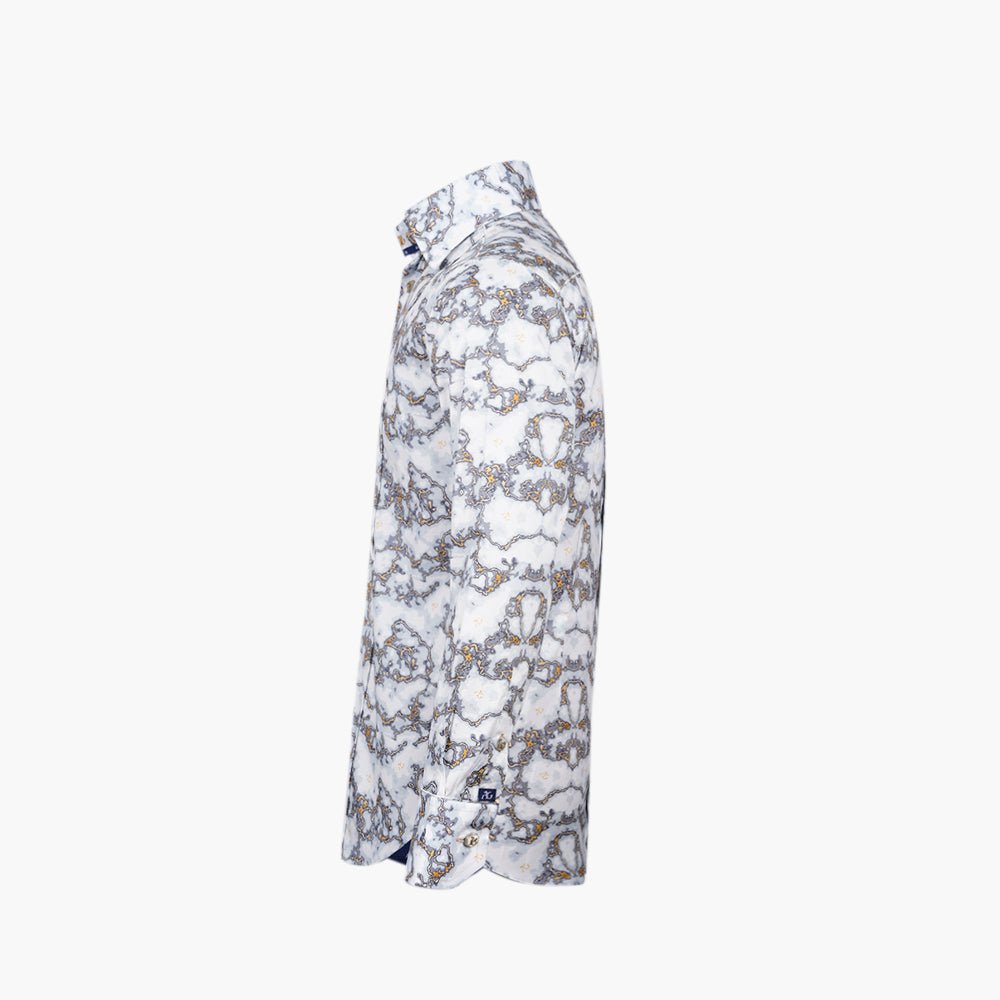 White & Grey Marble Corleone Shirt - Angelo Galasso - Luxury Italian Menswear London