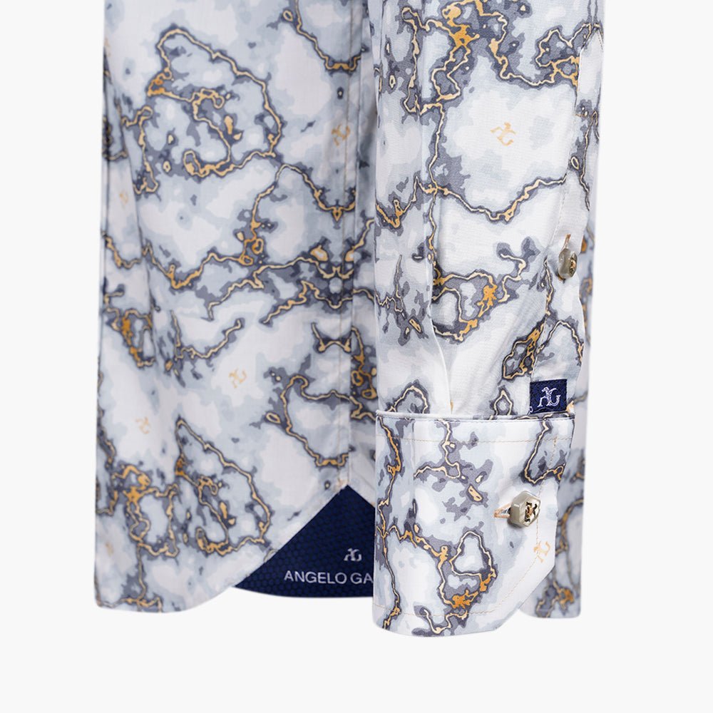 White & Grey Marble Corleone Shirt - Angelo Galasso - Luxury Italian Menswear London