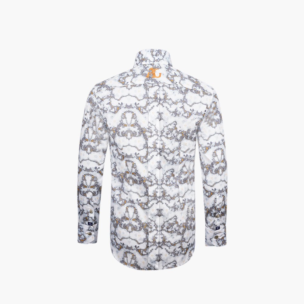 White & Grey Marble Corleone Shirt - Angelo Galasso - Luxury Italian Menswear London