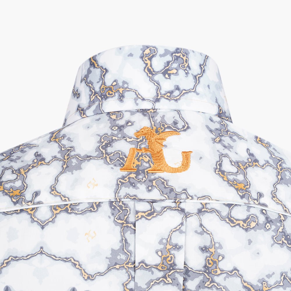 White & Grey Marble Corleone Shirt - Angelo Galasso - Luxury Italian Menswear London