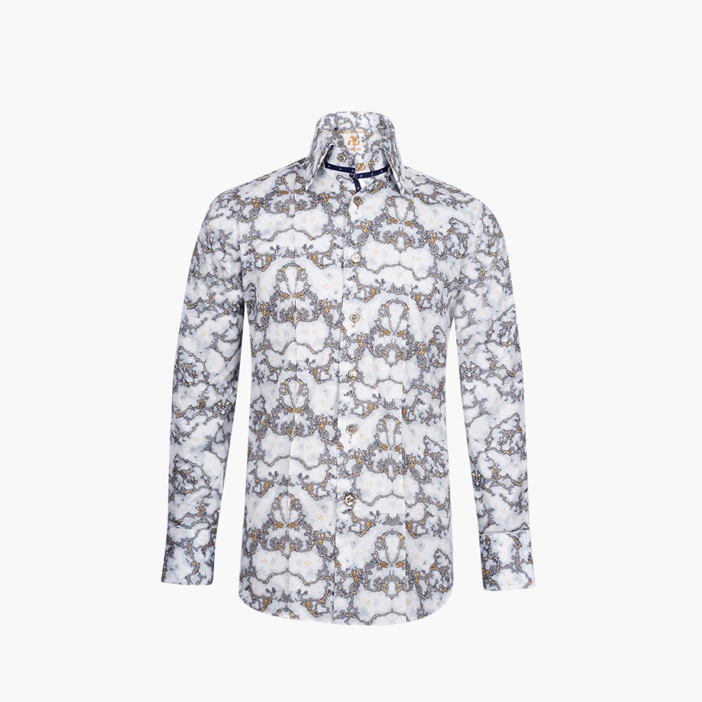 White & Grey Marble Corleone Shirt - Angelo Galasso - Luxury Italian Menswear London